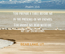 Load image into Gallery viewer, Ana Sosa's photography of Bear Lake, UT., with Psalm 23:5
