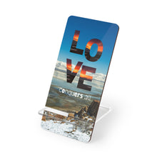 Load image into Gallery viewer, Mobile Display Stand with a quote 'Love Conquer All' - Ana.s.CameraWork
