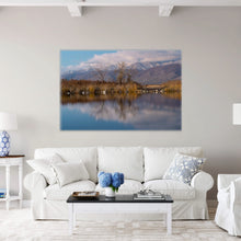 Load image into Gallery viewer, &quot;Dusk&#39;s Tranquil Reflection 40&quot; x 60&quot; - Impeccable elegance in a living room with white sofas, showcasing the print&#39;s grandeur.&quot;
