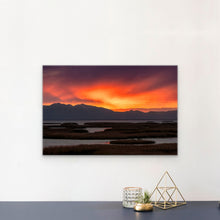 Load image into Gallery viewer, &quot;Firelit Serenity 16&quot; x 24&quot; - Size comparison with small table decorations, highlighting the print&#39;s impact in various settings.&quot;
