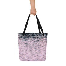 Load image into Gallery viewer, A tote bag printed with pink tones of sunset reflections. Versatile with black highlights. A modern beach bag.