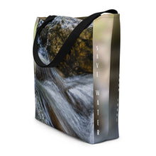 Load image into Gallery viewer, beautiful eco-friendly Save Water tote bag. Made with a beautiful print of a mini waterfall, modern and functional design, perfect for daily use and helps save the environment.