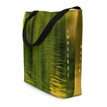 Load image into Gallery viewer, Elegant and ecological Tote Bag: perfect balance between yellow and green that contains a legend of conserving water .