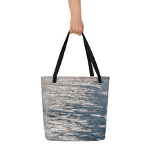 Load image into Gallery viewer, Elegant Tote Bag in grey and blue featuring a vibrant reflection on water