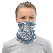 Load image into Gallery viewer, The radiant, shimmering silver of blue waters, printed on a patterned gaiter, and viewed from the front side.