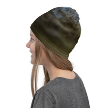Load image into Gallery viewer, Versatile neck gaiter perfect accessory for every season. Printed mini waterfall design, perfect combination with our tote bag. Used as a bandana, showing left size.
