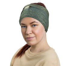 Load image into Gallery viewer, Neck Gaiter, modeled as a head band, left side, beautiful baby duck printed and with reflections on the water