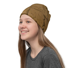 Load image into Gallery viewer, Left front view of an all over print neck gaiter on terracota colors
