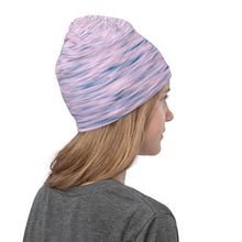 Load image into Gallery viewer, Neck gaiter - all over print with pink hues of sunset reflections, and the silver tones. Right view