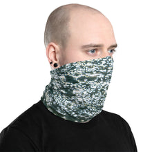 Load image into Gallery viewer, Turquoise neck gaiter with bright sparkles, modeled right side on a man's face