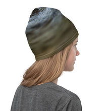 Load image into Gallery viewer, Versatile neck gaiter perfect accessory for every season. Printed mini waterfall design, perfect combination with our tote bag. Used as a bandana, showing rightsize.