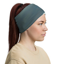 Load image into Gallery viewer, Beautiful neck gaiter with winter colors modeled as headband, right side  view