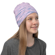 Load image into Gallery viewer, Neck gaiter - all over print with pink hues of sunset reflections, and the silver tones. Right and front view