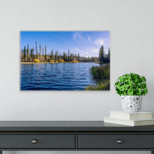 Load image into Gallery viewer, Limited edition photograph, size 24x36", beautiful blue autumn sky at Aspen Mirror Lake. Landscape of yellow and blue colors