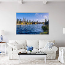 Load image into Gallery viewer, Limited edition photograph, size 40x60", beautiful blue autumn sky at Aspen Mirror Lake. Landscape of yellow and blue colors
