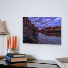 Load image into Gallery viewer, Limited edition photograph, size 16x24", of an evening twilight, on the Colorado River in Utah, rock formations reflecting in the water.