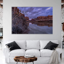 Load image into Gallery viewer, Limited edition photograph, size 40x60", of an evening twilight, on the Colorado River in Utah, rock formations reflecting in the water.