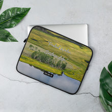 Load image into Gallery viewer, Laptop Sleeve - 13" with Fish Lake, UT., image and inspirational text: "Protect water, sustain life"