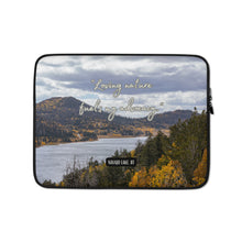Load image into Gallery viewer, Laptop Sleeve - 13" with Navajo Lake image and inspirational text: "Loving Nature fuels my advocacy"