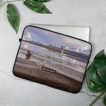 Load image into Gallery viewer, Laptop Sleeve - 15" with Great Salt Lake, UT., image and inspirational text: "Water's wisdom, earth's harmony"