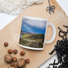Load image into Gallery viewer, White 11 oz, glossy mug with Flaming Gorge image and halloween decor