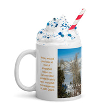 Load image into Gallery viewer, White glossy 11 oz mug with Lost Creek Reservoir image, handle on left.