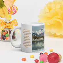 Load image into Gallery viewer, White glossy 11 oz mug with Hyrum Reservoir image, handle on left