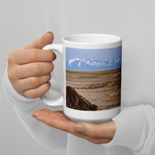 Load image into Gallery viewer, White glossy mug 15 oz with Great Salte Lake image, handle on left