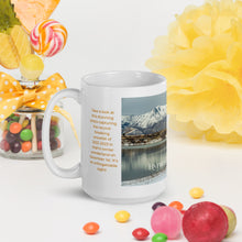 Load image into Gallery viewer, White glossy 15 oz mug with Hyrum Reservoir image, handle on left