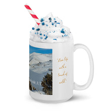 Load image into Gallery viewer, White glossy 15 oz mug with Lost Creek Reservoir image, handle on right.