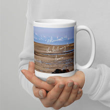 Load image into Gallery viewer, White glossy mug 15 oz with Great Salte Lake image, handle on right.