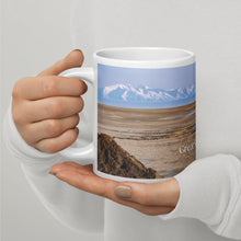 Load image into Gallery viewer, White glossy mug 20 oz with Great Salte Lake image, handle on left