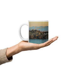 Load image into Gallery viewer, White glossy 20 oz Mug with Andy Adam's Reservoir and Great Salt Lake, handle on left