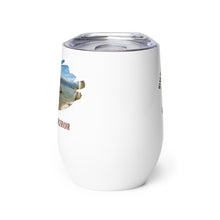 Load image into Gallery viewer, Wine tumbler, white with Hyrum Reservoir, UT printed on the front side.
