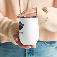Load image into Gallery viewer, Wine tumbler, white with East Canyon Reservoir, UT printed showing details of size