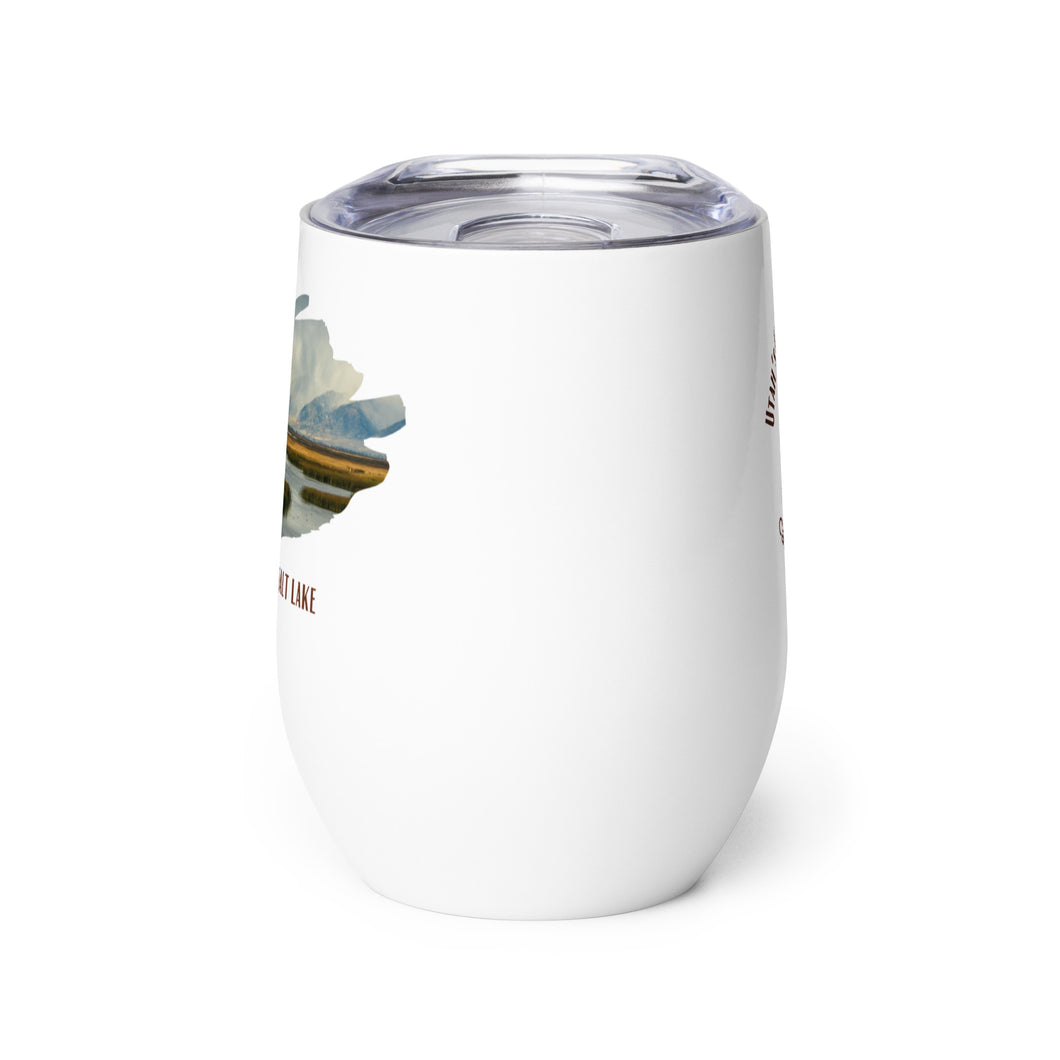 Wine tumbler, white with Great Salt Lake, UT printed on the front side.