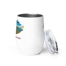 Load image into Gallery viewer, Wine tumbler, white with Starvation Reservoir, UT printed showing details

