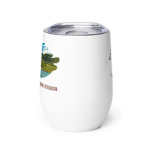 Load image into Gallery viewer, Wine tumbler, white with Strawberry Reservoir, UT printed on the front side.