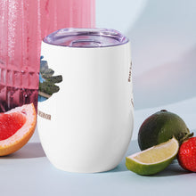 Load image into Gallery viewer, Wine tumbler, white with Lost Creek Reservoir, UT printed comparing size.