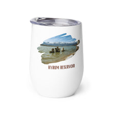 Load image into Gallery viewer, Wine tumbler, white with Hyrum Reservoir, UT printed on the left side.
