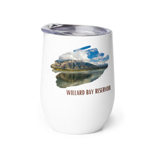 Load image into Gallery viewer, Wine tumbler, white with Willard Bay Reservoir, UT printed on the left side.
