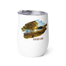 Load image into Gallery viewer, Wine tumbler, white with Navajo Lake, UT printed on the left side.