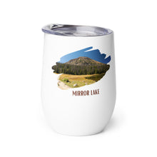 Load image into Gallery viewer, Wine tumbler, white with Mirror Lake, UT printed on the left side.
