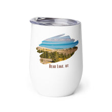 Load image into Gallery viewer, Wine tumbler, white with Bear Lake, UT printed on the left side.
