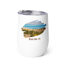 Load image into Gallery viewer, Wine tumbler, white with Bear Lake, UT printed on the left side.