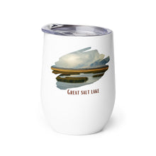 Load image into Gallery viewer, Wine tumbler, white with Great Salt Lake, UT printed on the left side.
