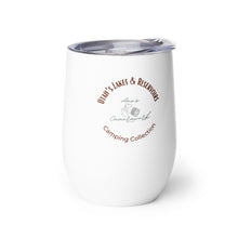 Load image into Gallery viewer, Wine tumbler, white with Camping Collection, printed on the right side.
