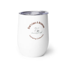 Load image into Gallery viewer, Wine tumbler, white with Ana’s CameraWork logo printed on the right side.