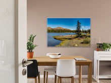 Load image into Gallery viewer, "'Nature's Harmony' 24" x 36" - Adorning a rustic dining room with cream walls, wooden furniture, and a mix of white chairs, creating a serene dining atmosphere."