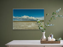Load image into Gallery viewer, •	"’Fragile Nature’ 16" x 24" - Gracing a green wall, above a table with a Bogo-style vase for size comparison, creating a harmonious display."